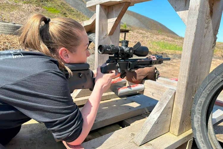 GB 22 rimfire rifle shooter in action